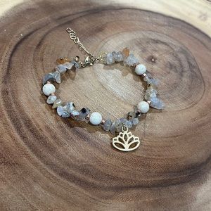 Handmade Gold tone lotus flower & semi-precious stones bracelet